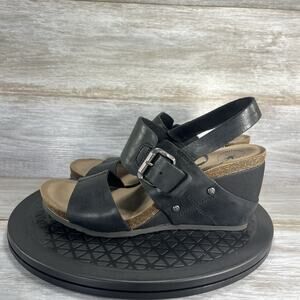 OTBT Women’s Overnight Black Leather Strappy Wedge Sandals Size 8.5